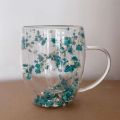 Dried Flower Double Walled Glass Mug 350ml Coffee Mug with Dry Flowers Decorative and Creative Flower Mug Double Wall Flower Cup.