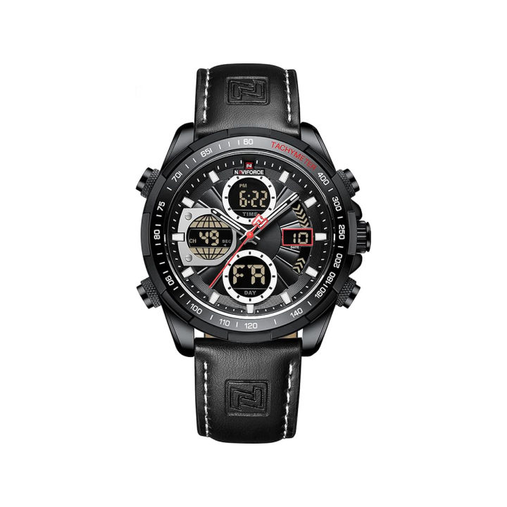 Naviforce 9197 শীর্ষ ব্র্যান্ড লাক্সারি pu চামড়ার ক্যাজুয়াল পুরুষদের ডিজিটাল পুরুষ ঘড়ি মিলিটারি স্পোর্ট ম্যান কব্জি ওয়াচ-কালো