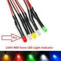 220V RED 5mm LED Light Indicator Light Bulbs 220V 5mm Red LED Light Bulbs 220V Indicator With Cables 110-220V 5mm Welding Line Indicator Signal LED Light Emitting Diodes.