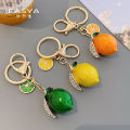 Creative Emulational Fruit Cute Rhinestone Small Lemon Car Key Ring Women's Bag Pendant Key Chain Ring Cartoon Gift. 