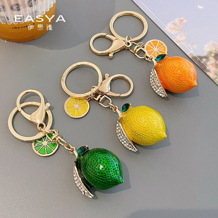 Creative%20Emulational%20Fruit%20Cute%20Rhinestone%20Small%20Lemon%20Car%20Key%20Ring%20Women's%20Bag%20Pendant%20Key%20Chain%20Ring%20Cartoon%20Gift%20-%20Image%202