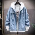 Denim Jacket Mens Hooded Slim Fit Casual Streetwear Jean Jackets Long Sleeve Trendy Outerwear Autumn Winter Jacket Coat for Men.