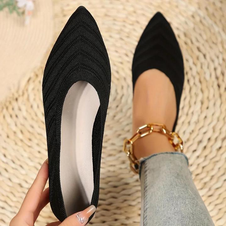 Women's%20Pointed%20Toe%20Flat%20Office%20Boat%20Solid%20Color%20Knitted%20Slip%20on%20Shoes%20Casual%20Breathable%20Ballet%20Flats%20Women%20Flat%20Shoes%20Loafers%20House%20Foocus%20-%20Image%204