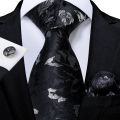 Black Red Rose Floral Ties For Men 8cm Men's Silk Neck Tie Handkerchief Cufflinks Set Business Wedding Tie Gift For Men DiBanGu.