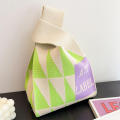 Woolen Rhombus Knitting Bag Spacious Handheld Rhombus-Shaped Wool Hand Bag Adjustable Strap Knitted Handbag Wrist Bag for  Use Shopping Travel Outdoor Activities Fashion Lovers. 