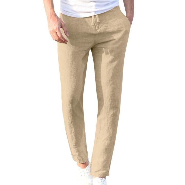 Feitong%20Fashion%20Cotton%20Linen%20Pants%20Men%20Casual%20Work%20Solid%20White%20Elastic%20Waist%20Streetwear%20Long%20Pants%20Trousers%20-%20Image%203