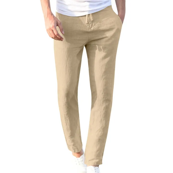 Feitong%20Fashion%20Cotton%20Linen%20Pants%20Men%20Casual%20Work%20Solid%20White%20Elastic%20Waist%20Streetwear%20Long%20Pants%20Trousers%20-%20Image%203