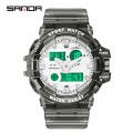 SANDA Baru Wanita Gaya Tali Transparan Jam Tangan Wanita Tahan Air LED Digital Dual Display Outdoor Mewah Jam Tangan Fashion Wanita. 