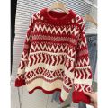 Christmas Red Sweater Women's Autumn and Winter New Popular Retro Loose Soft Glutinous Western Style Knitted Top.