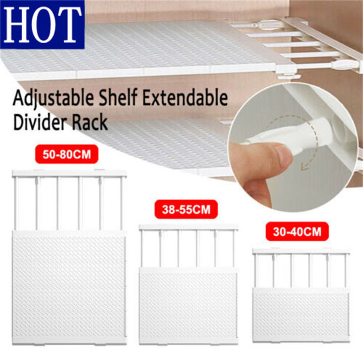 White Closet Organizer Space-Saving Extendable Adjustable Cupboard Shelf Storage Organizer Closet Cupboard Storage Rack for