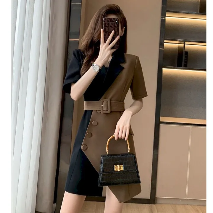 Summer%20Fashion%20Short%20Sleeve%20Blazer%20Dresses%20Women%202022%20New%20French%20Suit%20Dress%20Womens%20Niche%20Design%20Mini%20Skirts%20Splicing%20Belt%20Dress%20-%20Image%203