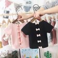 Children Tops Summer Girls Baby Bow Solid Color T-Shirts.