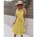 2021 Women Casual Summer Dresses Holiday Dot Print Empire Party Beach Short Sleeve Vestidos De Verano Robe Femme Long Dress. 