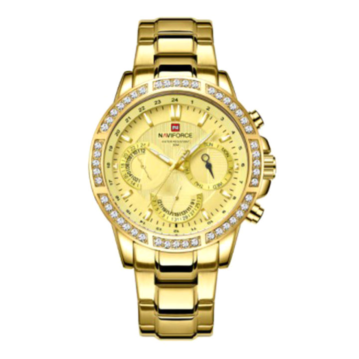NAVIFORCE NF9196 Golden Stainless Steel Chronograph Watch For Men - Golden