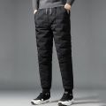 Men's Padded Trousers Cotton Trousers Casual Warm Solid Full Length Leggings Pants Thickened Pocket Drawstring Pants Trousers. 