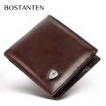 BOSTANTEN Men's PU Leather Tri-fold Wallet Clasp and Zipper Wallet For Men.