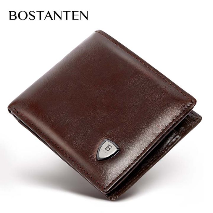 BOSTANTEN Men's PU Leather Tri-fold Wallet Clasp and Zipper Wallet For Men