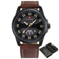 NAVIFORCE NF9124 Dark Brown PU Leather Analog Watch For Men - Black & Dark Brown.