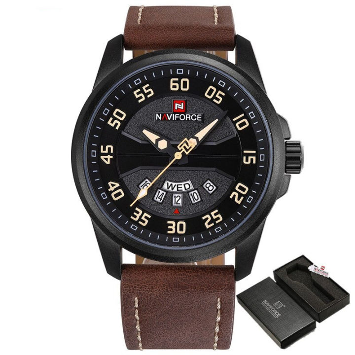 NAVIFORCE%20NF9124%20Dark%20Brown%20PU%20Leather%20Analog%20Watch%20For%20Men%20-%20Black%20&%20Dark%20Brown%20-%20Image%202