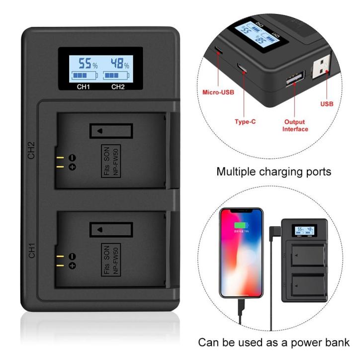 FirstPower%20NP-FW50%20Battery%202-Pack%20and%20Dual%20USB%20Charger%20for%20Sony%20A6000%20A6300%20A6500%20A7%20A7II%20A7RII%20A7SII%20A7S%20A7S2%20A7R%20A7R2%20A5100%20A5000%20RX10%20RX10II%20-%20Image%204