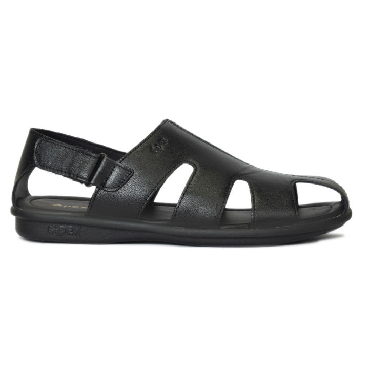 Apex Black Leather Sandal for Men