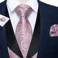Pink Paisly Suit Vest Set 5 PCS Tuxedo Waistcoat And Tie Pocket Square Cufflinks Tie Clips For Wedding Mens Clothing Blazer Vest.