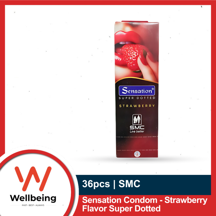 Sensation Condom - Strawberry Flavor Super Dotted - Full Box - 12 Pack x 3pcs=36pcs