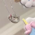 Fashion Hello Kitty Pendant Necklace for Women Girls Cute Cartoon Cat Double Ring Clavicle Chain Charms Chic Delicate Necklace Jewelry Gift.