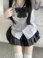 Thai School Uniform College Style All-Match Embroidered Water Gray ShirtjkUniform Shirt Stripes.