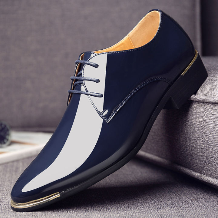 mens patent leather shoes men dress shoes lace up Pointed toe wedding Business party 5 colors big size rtg5 KEEMEEUYZO