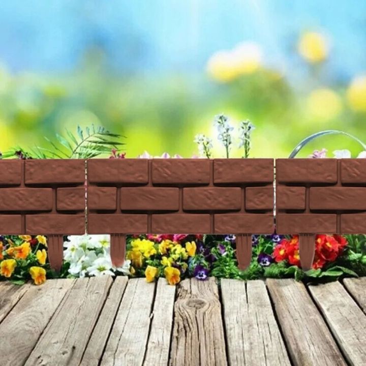 /4Pcs Flower Bed Border Plastic Garden Fence Brick Brown Mini Wooden Fence DIY Serviceable Lawn Fence Yard