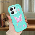 Hontinga for Redmi Note 13 4G Back Cover Pink Butterfly Pattern Luxury Phone Cover Soft Silicone Macaron Wave Mobile Case.