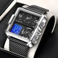 LIGE Fashion Black Steel Watch Men Digital Dual Display Watch Sports Chronograph Waterproof Quartz Wristwatch Men Military Watch. 