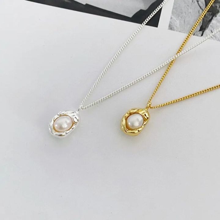 PONYKISS Real 925 Sterling Silver Pearl Irregular Geometry Choker Necklace For Women Classic Fine Jewelry Minimalist Accessories