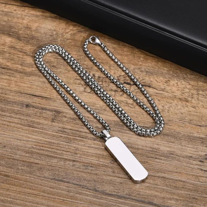 Bar Pendant Necklace For Men Stainless Steel Box Chain Pendant Men’s Necklace