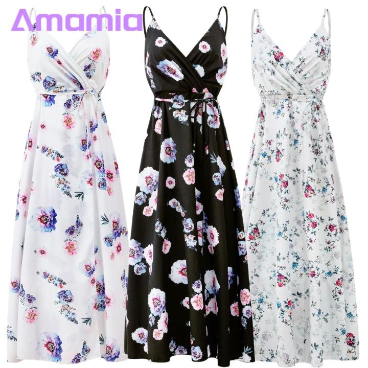 Amamia%20Party%20Dress%20Deep%20V%20Neck%20Floral%20Print%20Waist%20Tight%20Slit%20Hem%20Dress%20-%20Image%204