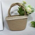 New Vacation Small Flower Handmade Environmental Protection Woven Bag Cotton Hand Bag Internet Celebrity Snacks Cosmetics Storage Basket. 