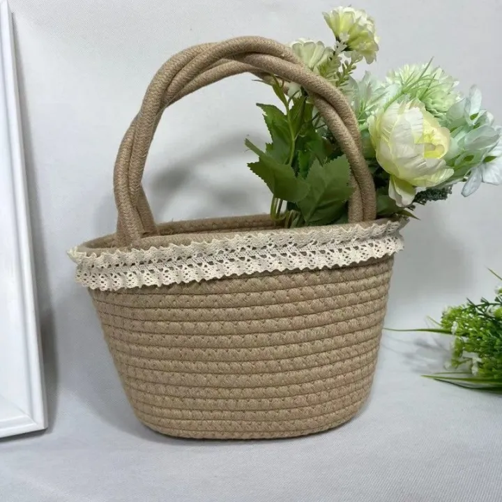 New%20Vacation%20Small%20Flower%20Handmade%20Environmental%20Protection%20Woven%20Bag%20Cotton%20Hand%20Bag%20Internet%20Celebrity%20Snacks%20Cosmetics%20Storage%20Basket%20-%20Image%203