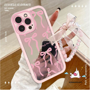 Bilashmart Cartoon Bow Knot Bracelet Cute Fantasy Pink Bow Case Compatible for IPhone 16 12 13 15 11 14 Pro Max XR 7Plus X XS Max 8 15 6s 7 16 6 Plus SE 2020 Trendy Luxury Make Up Mirror Case