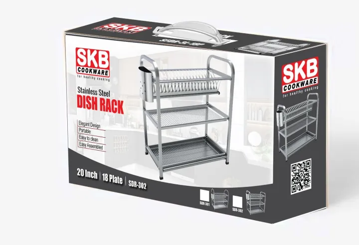 SKB%20Cookware%20Wall%20Hanging%203%20Layer%20Stainless%20Steel%20Dish%20Rack%20(Square)%2018%20&%2020%20Plate%20-%20High%20Quality%20with%20Glass%20&%20Spoon%20Holder%20-%20Image%203
