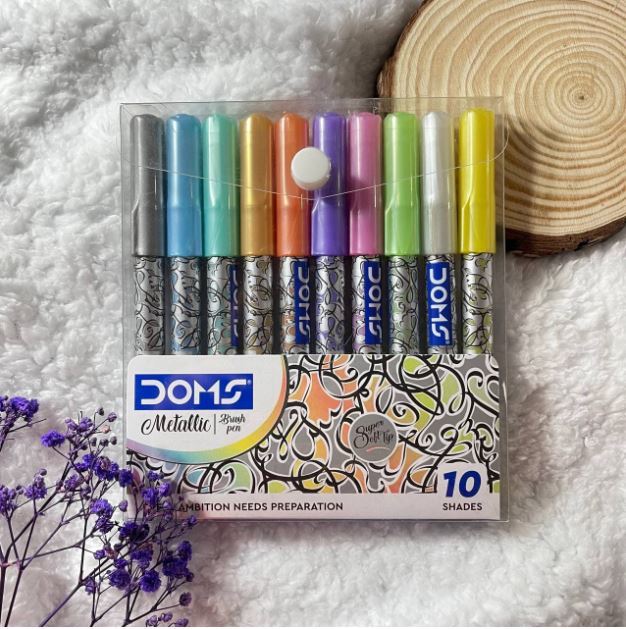 DOMS Metallic Brush Pen for art and craft 10 Assorted Shades | Daraz.com.bd
