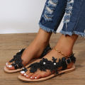 Foreign trade cross-border 2022 summer bohemian flowers buckle sandals women's flat toe sandals wish. 