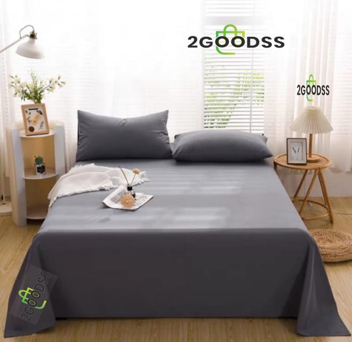 Solid Ash Colour King Size Bed Sheet With Pillow Cover - Bed Sheet
