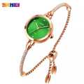 SKMEI 1805 Stylish Bracelet Watch For Women IP67 Inlaid W/ Rhinestones (gold green). 