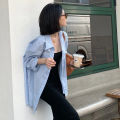 Cold Style High-Grade Casual Blue Loose Long-Sleeved Shirt for Women Spring New Mid-Length Coat Top Niche. 