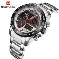 NAVIFORCE NF9171 Silver Stainless Steel Dual Wrist Watch For Men - Black & Silver. 