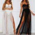 Summer 2PCS Dress Womens Perspective Mesh Gauze Sleeveless Backless Party Dress Black White Long Maxi Dresses Sundress.