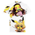 Summer handsome new animation Pikachu printed short sleeve t-shirt for men and women couples fashion trend top. 