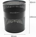 "Black Metal Mesh Round Pen & Pencil Holder - Multifunctional Desk Organizer, Durable, Fireproof, High-Temperature Resistant, Coated Finish, 9.5 x 8.5 cm, Perfect for Office & Student Desks, 1 Piece". 