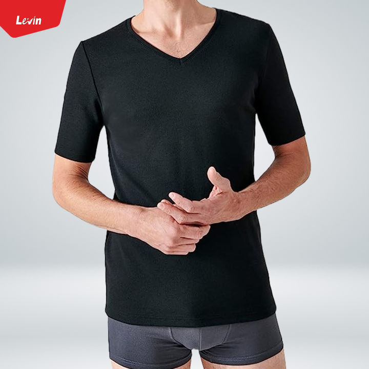 Mens V-neck Rib Structure Thermal Cotton Vest T-shirt From Levin